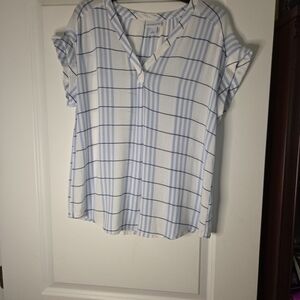 Liz Claiborne Light Blue and White Checkered Blouse Size Large Preloved
